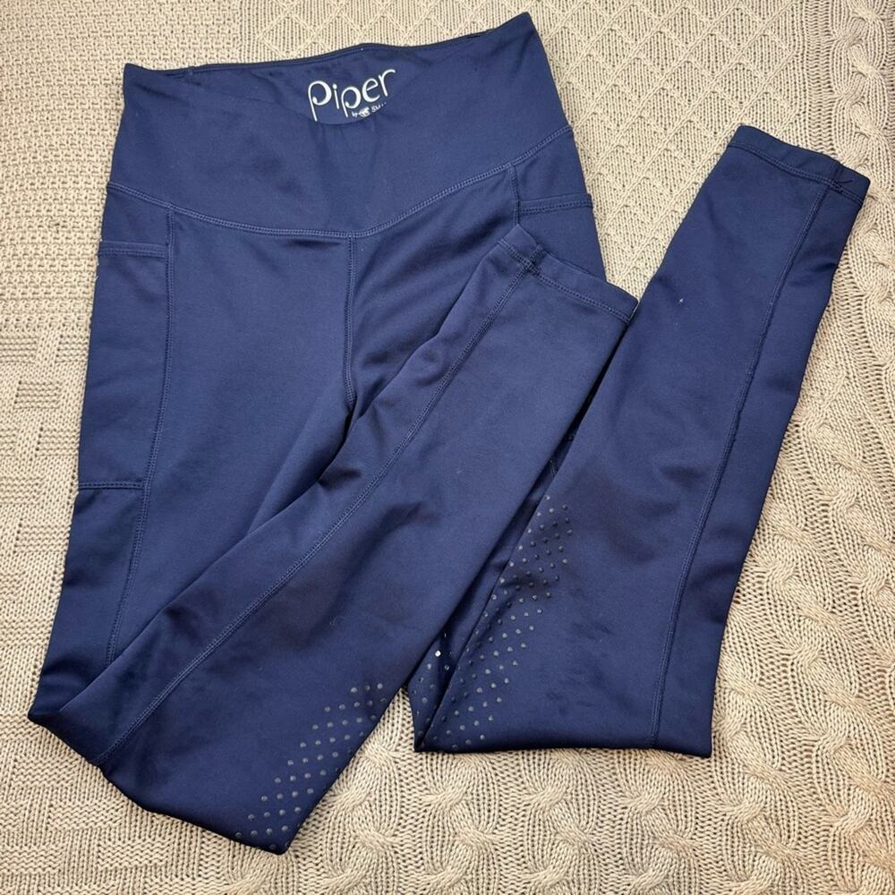 Piper by SmartPak Full Seat Heavy Weight Equestrian Winter Tights navy blue XS